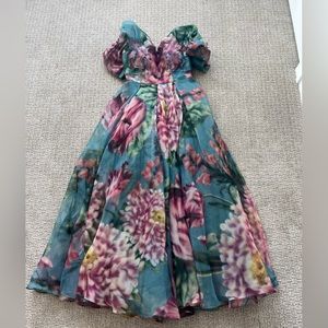 BHLDN off the shoulder floral appliqué dress